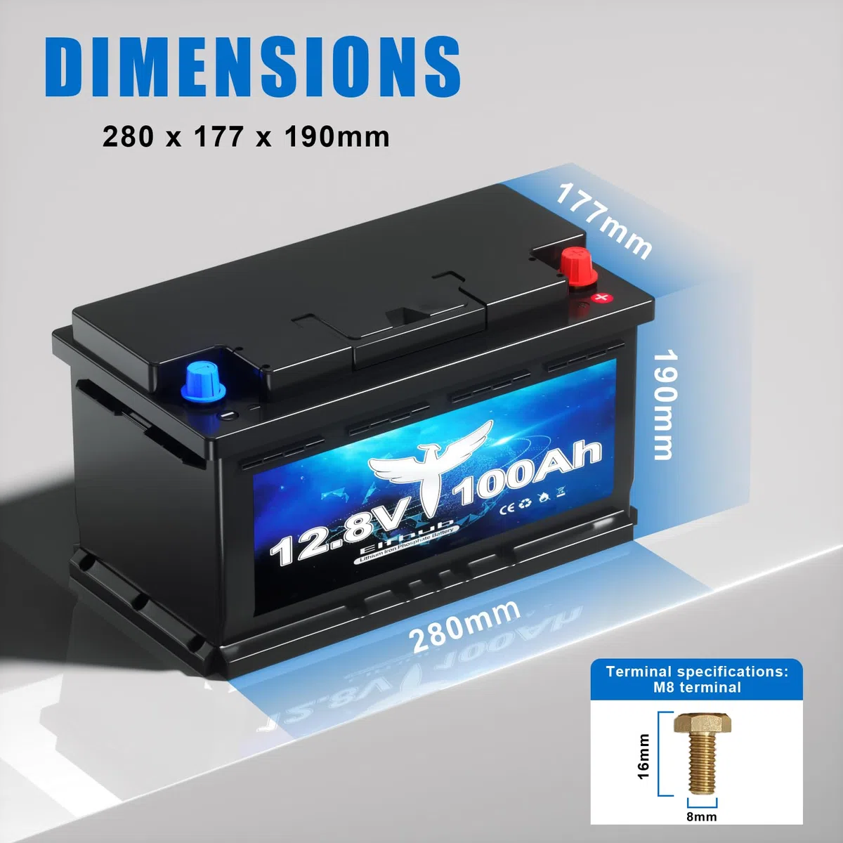LiFePO4 Batterie de voiture 12 V 100 Ah Bluetooth 100 A BMS Plus de 5000 fois cycle profond Batterie au lithium 1280 W Protection d'arrêt à basse température pour camping-car, camping, bateau,