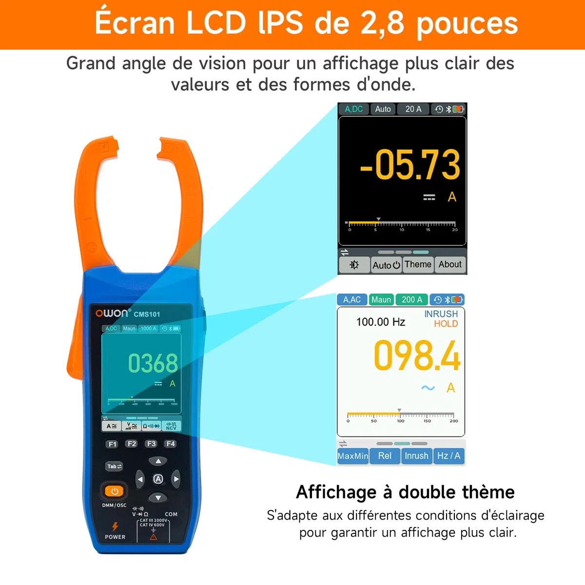 OWON pince ampèremétrique AC/DC avec fonction d'écriture et d'oscilloscope 3 en 1 pour véhicule électrique