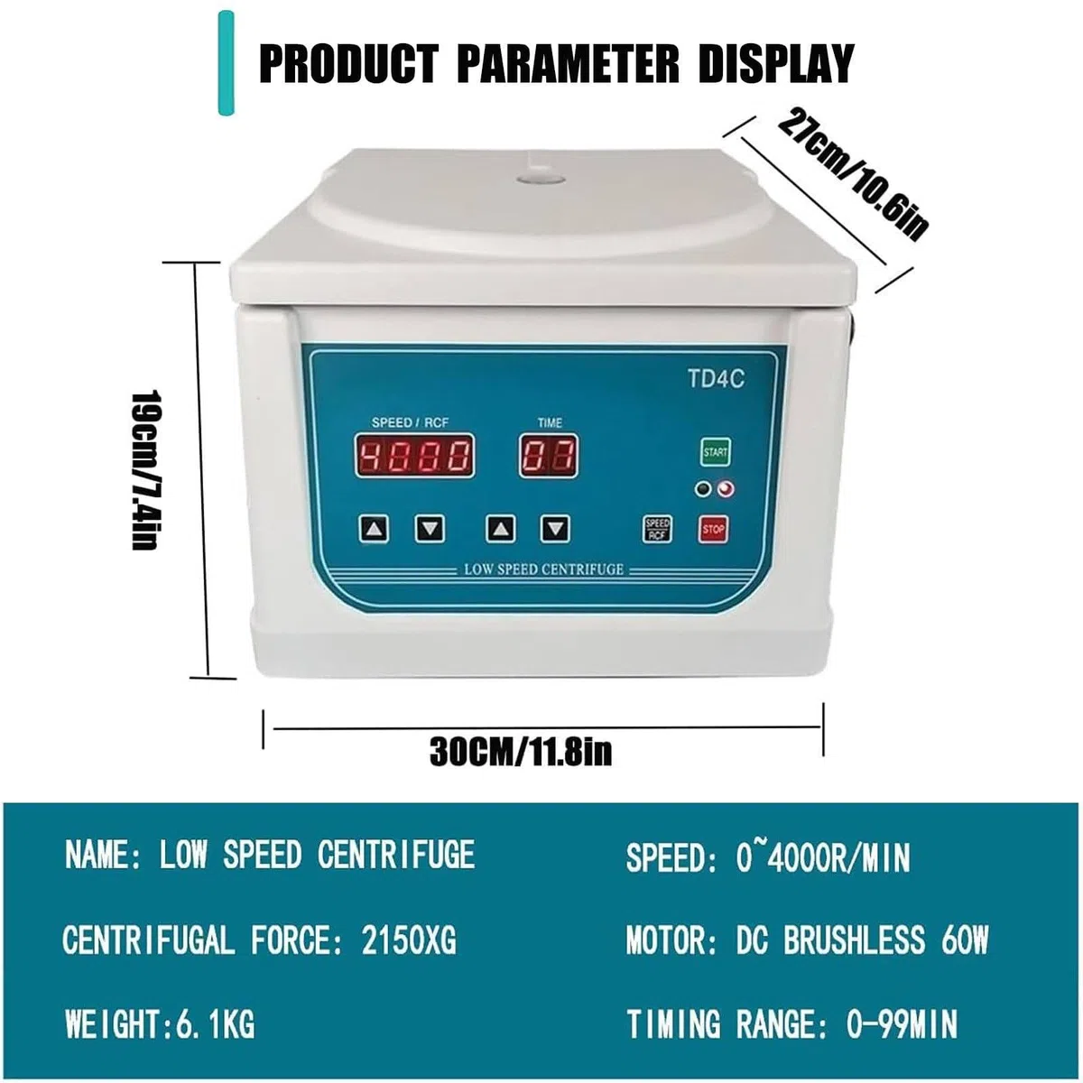 Centrifugeuse De Laboratoire, Professionnelle Centrifugeuse PRP Plasma avec 4000 RPM,Minuterie De 90 Min, Max 2150xg RCF pour La Pratique Médicale Sang/Sérum/Plasma/Graisse