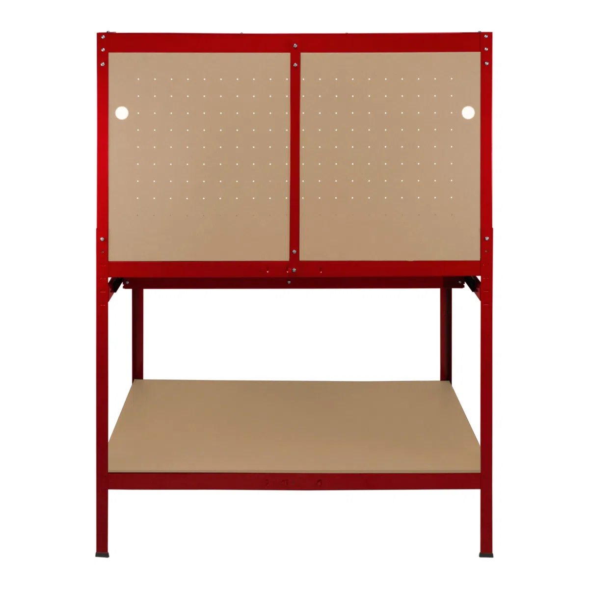 Établi de Travail 120 x 60 cm en Acier Rouge avec Tiroirs & Panneaux Perforés Capacité 370 KG LED Intégré Bricolage, Atelier, Garage Rangement Plan de Travail [40 Crochets & Maillet Inclus]