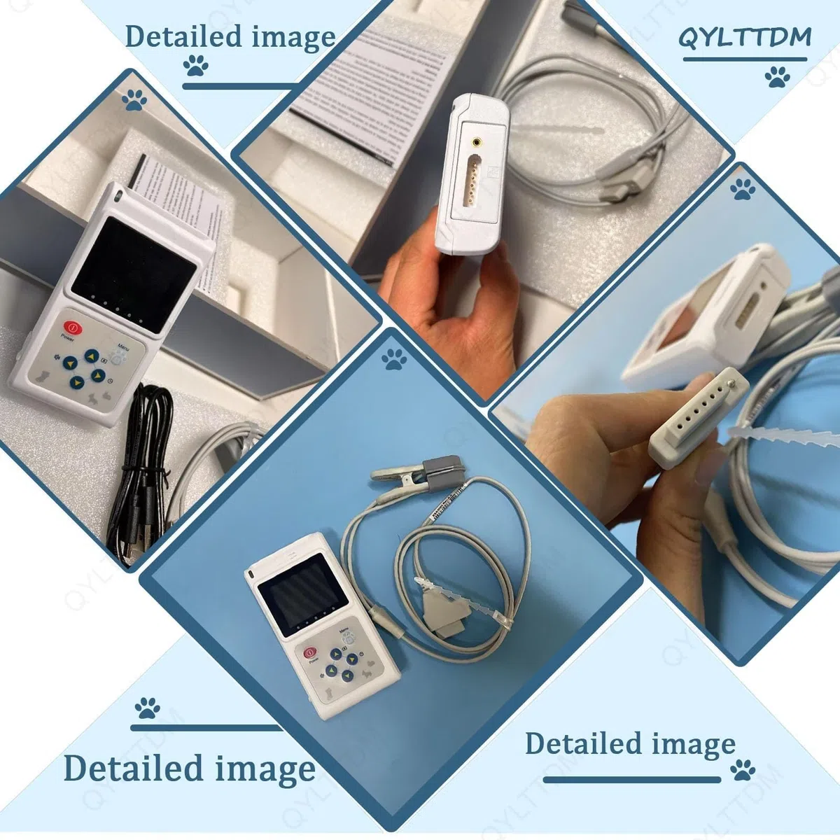 Oxymètre de pouls vétérinaire portable, moniteur de fréquence cardiaque, capteur auriculaire/lingual, avec sonde et câble USB, fonctions de stockage et de lecture