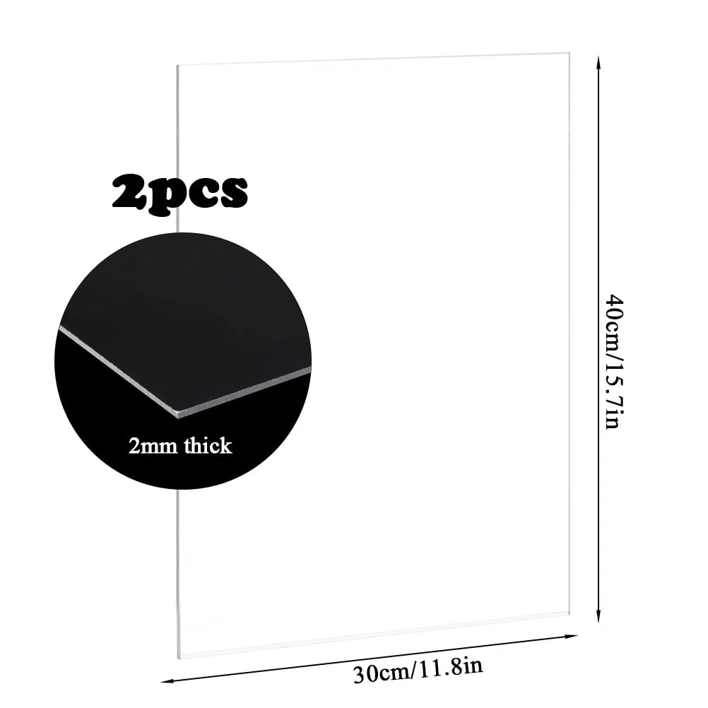 Lot de 2 feuilles transparentes en acrylique A3 (300 x 420 mm) 2 mm d'épaisseur pour projets de bricolage, boucliers de protection, signalisation