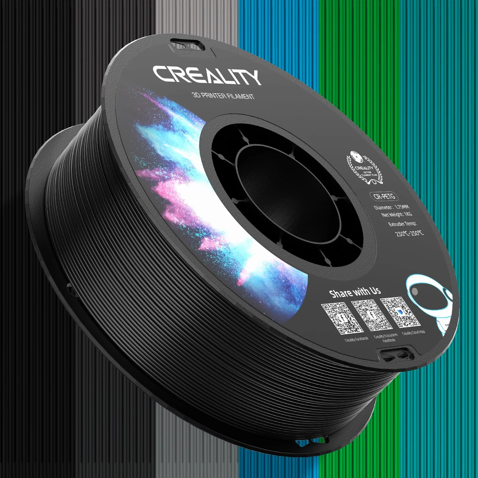 Creality PETG Filament,1.75 mm PETG Pour Imprimante 3D:Excellente Résistance Haute Précision Dimen+/- 0,02 mm Bobine de 1kg(2,2 lb), for Avec la Plupart Des Imprimantes 3D FDM,CR PETG Noir