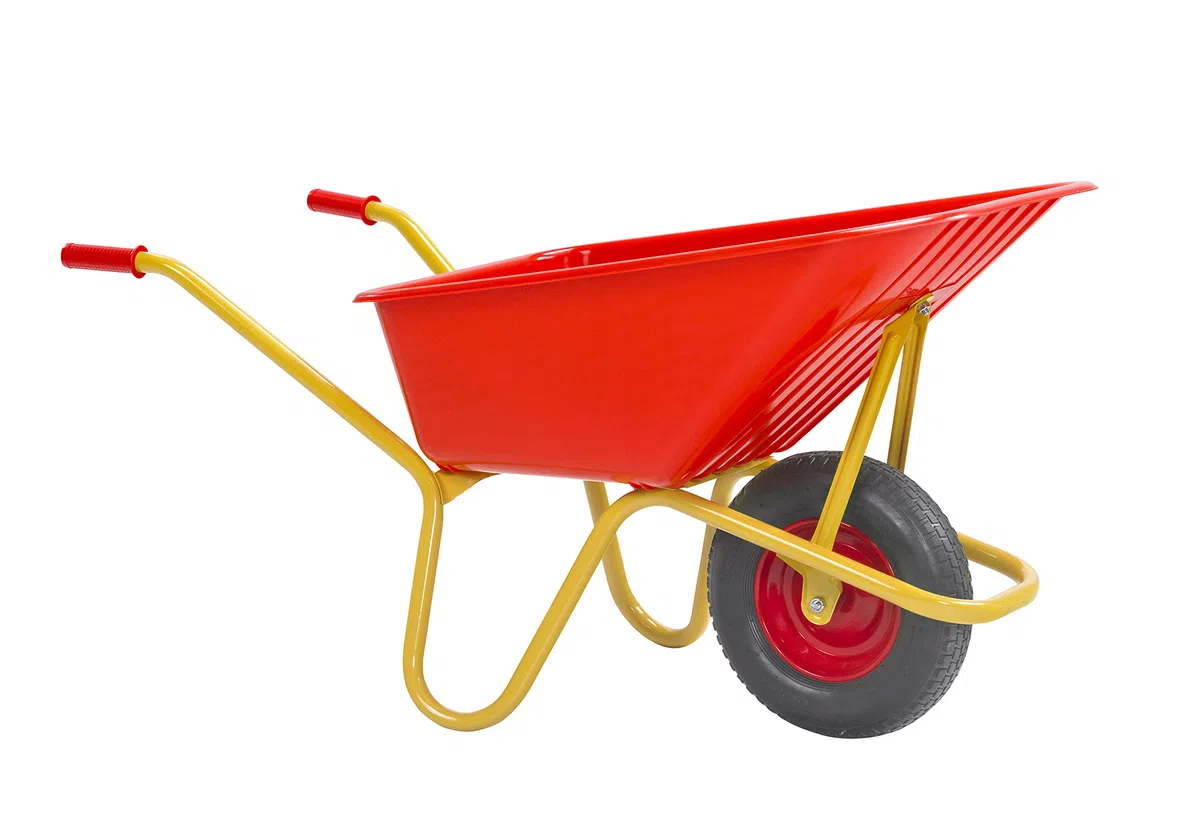 Ravendo BU1000PP Brouette de chantier professionnelle | Baignoire en polypropylène 100 l | Roue increvable avec roulement à billes | Charge maximale 200 kg | Barre de support