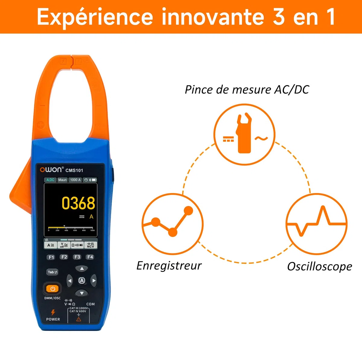OWON pince ampèremétrique AC/DC avec fonction d'écriture et d'oscilloscope 3 en 1 pour véhicule électrique
