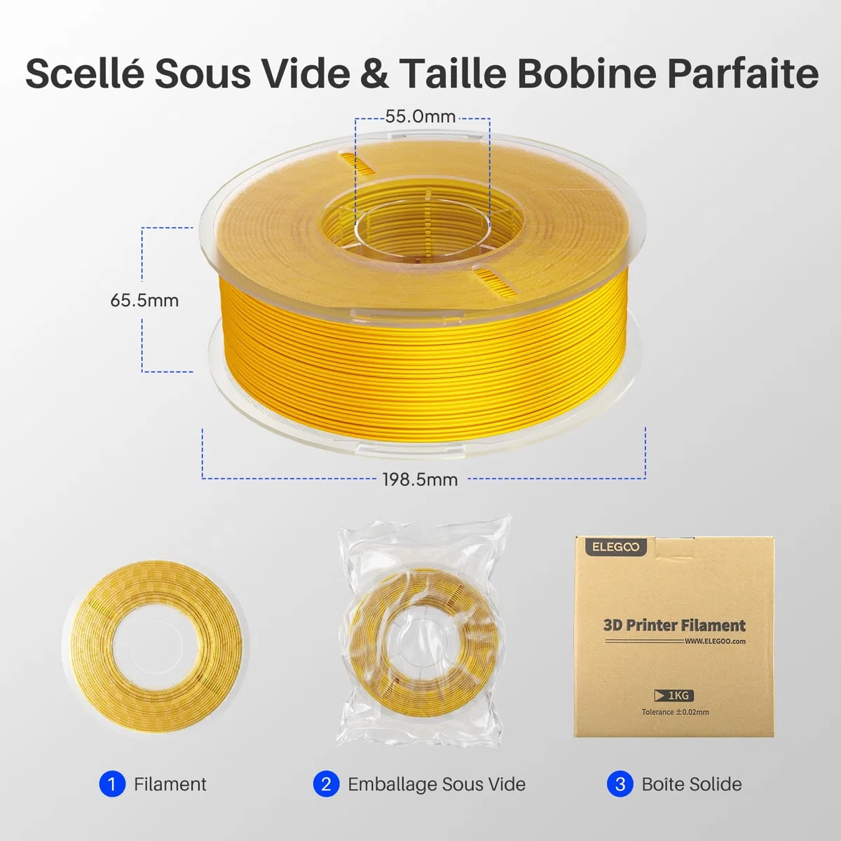 ELEGOO Filament PLA Soie 1,75 mm Soie Or 1KG, Filament pour Imprimante 3D Brillant Précision Dimensionnelle +/- 0,02 mm, Bobine 1kg (2,2 lbs) Compatible avec la Plupart des Imprimantes 3D FDM