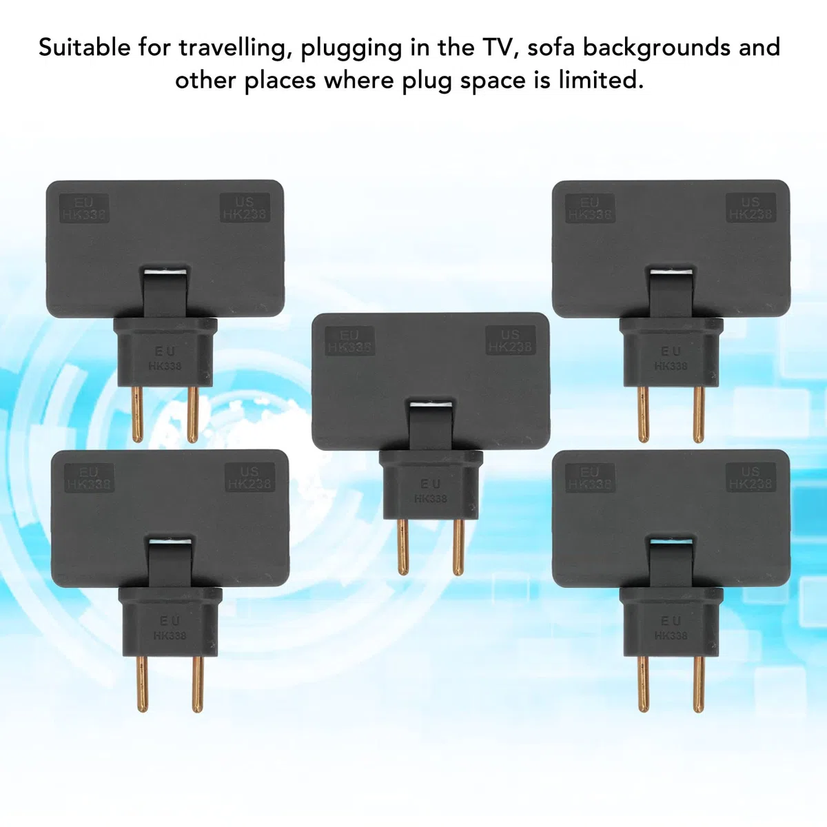 Lot de 5 Convertisseurs de Prise UE, 1500 W sans Fil, Extension à 180 Degrés, 1 à 3 Adaptateurs de Prise UE 110-250 V, Adaptateur de Prise de Courant, Convertisseur de Puissance