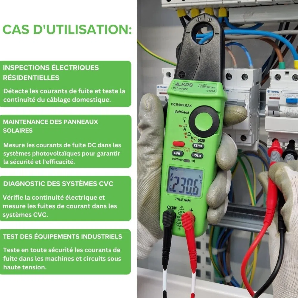 KPS DCM400LEAK Pince TRMS fuites AC/DC 100A NCV LPF CAT IV/III