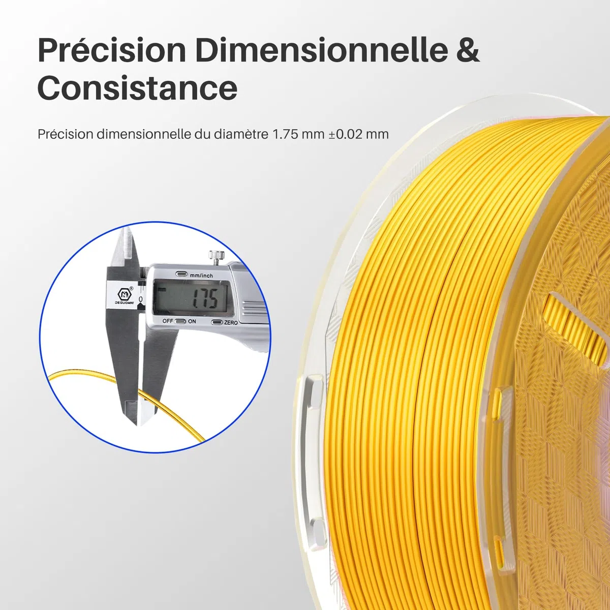 ELEGOO Filament PLA Soie 1,75 mm Soie Or 1KG, Filament pour Imprimante 3D Brillant Précision Dimensionnelle +/- 0,02 mm, Bobine 1kg (2,2 lbs) Compatible avec la Plupart des Imprimantes 3D FDM