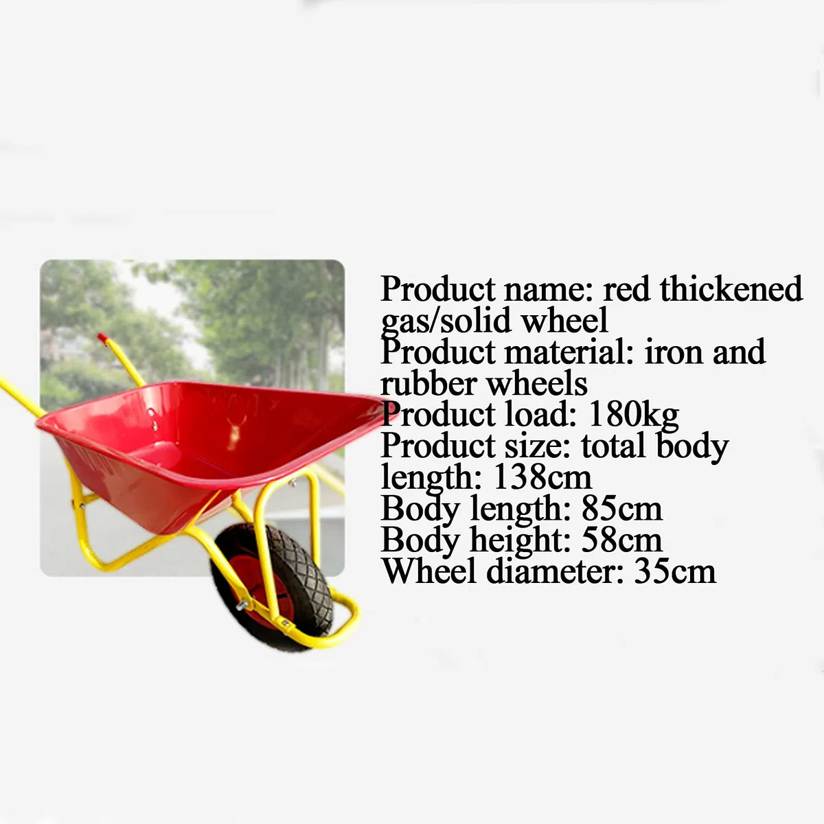 Brouette de jardin chariot transport feuilles bois construction chantier métal zingué roue Solid wheel profil Brouette de Jardin Chariot de Transport Tout-Terrain 150 kg