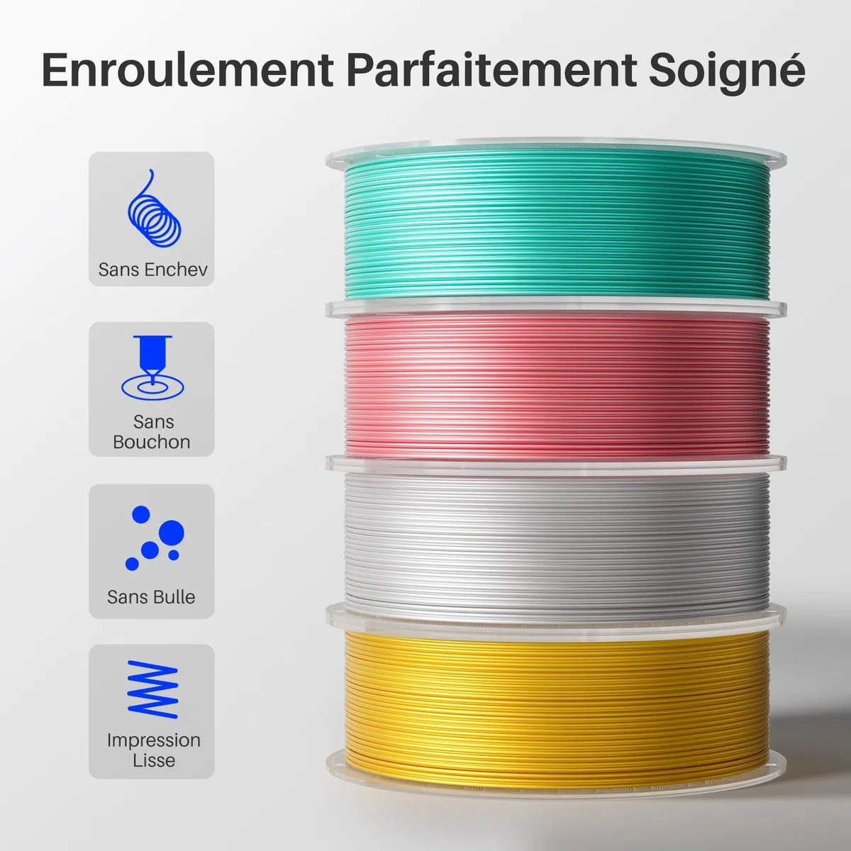 ELEGOO Filament PLA Soie 1,75 mm Soie Or 1KG, Filament pour Imprimante 3D Brillant Précision Dimensionnelle +/- 0,02 mm, Bobine 1kg (2,2 lbs) Compatible avec la Plupart des Imprimantes 3D FDM