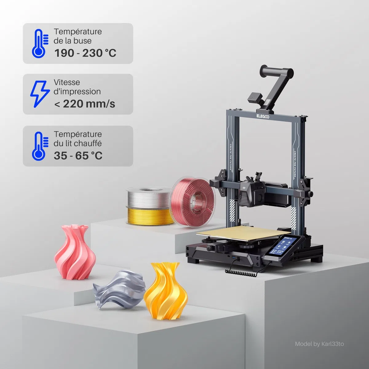ELEGOO Filament PLA Soie 1,75 mm Soie Or 1KG, Filament pour Imprimante 3D Brillant Précision Dimensionnelle +/- 0,02 mm, Bobine 1kg (2,2 lbs) Compatible avec la Plupart des Imprimantes 3D FDM