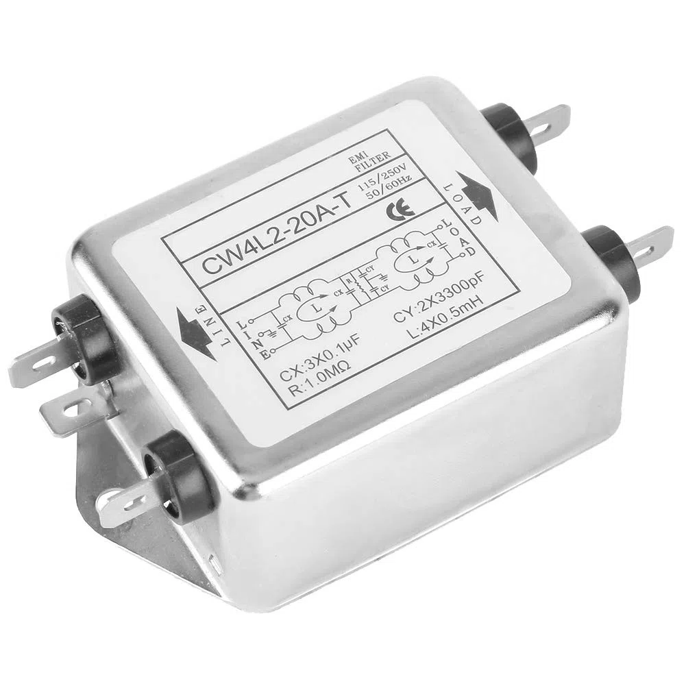 Filtre EMI, Filtres d'alimentation, Filtre de Puissance EMI, Filtres d'Interférences Electromagnétiques, 115V/250V 20A 50/60Hz, pour Équipement Mécanique (CW4L2-20A-T)