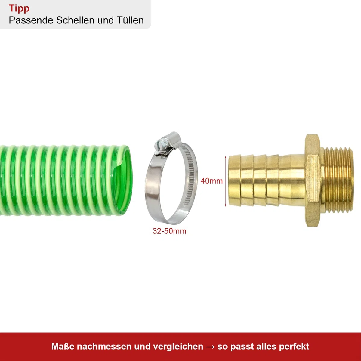 FLEXTUBE GR Ø 40mm Longueur 30m Tuyau spirale en PVC comme tuyau d'aspiration et de refoulement, poids moyen, flexible, vert, transparent