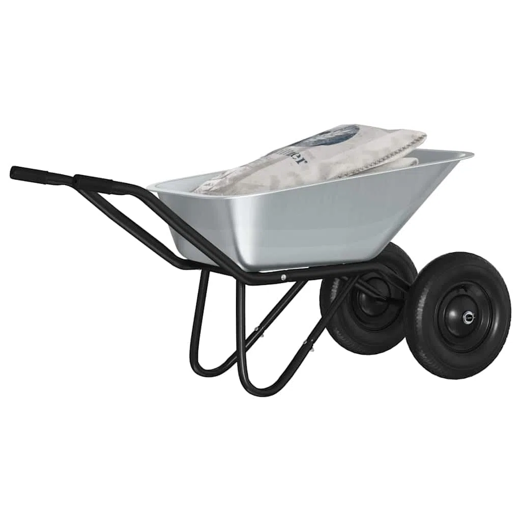 Brouette en acier argenté et noir 137 x 60 x 65,5 cm - Diable de jardin - Diable de transport - Brouette de chantier pour jardinage, terre, compost, gravier et bois en extérieur