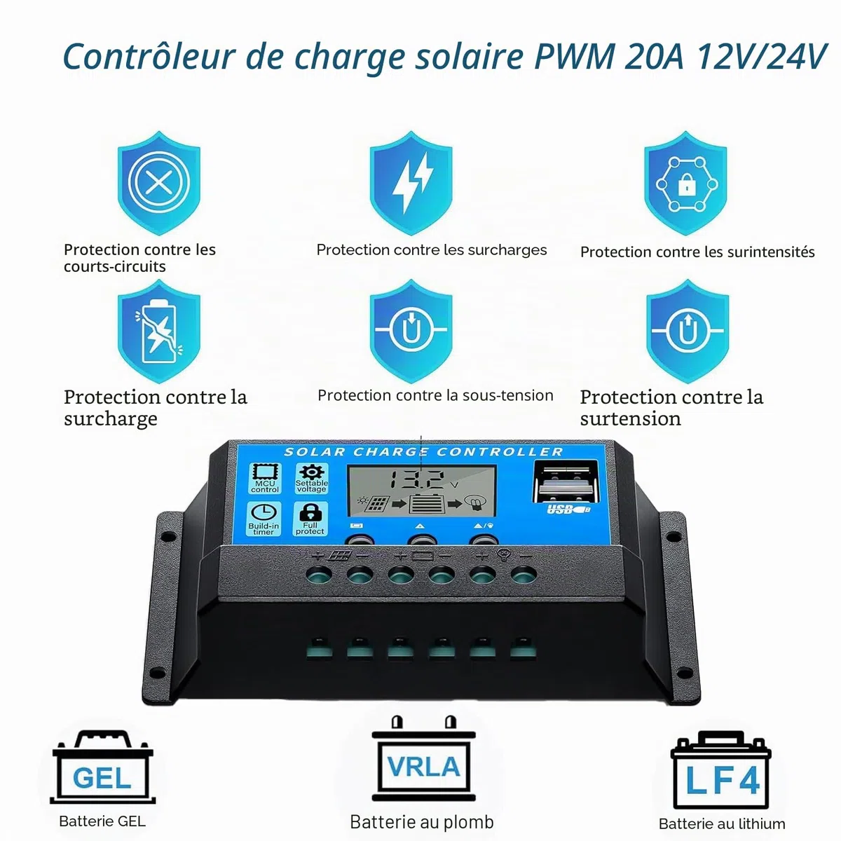 XINPUGUANG 200w 12v panneau solaire système 2 x 100 watt panneaux solaire 20A contrôleur de charge solaire pour Camping-car, Bateau, Caravane, hangar (200.00, Watts)