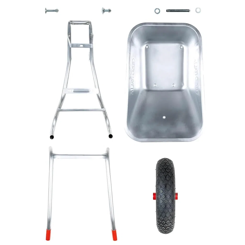 Brouette Chariot 90 L, 150 kg, Acier galvanisé et Plastique, Roue Pneu Gonflable, poignée Confortable, Transport Charge Lourd pour Jardin Potager Chantier extérieur maconnerie Outil Terre