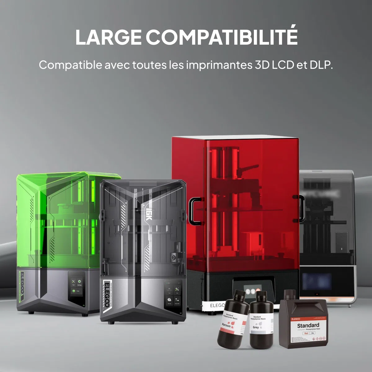 ELEGOO Résine Imprimante 3D LCD Résine Standard à Photopolymérisation UV de 405 nm Résine Photopolymère pour Impression 3D Gris 1000g