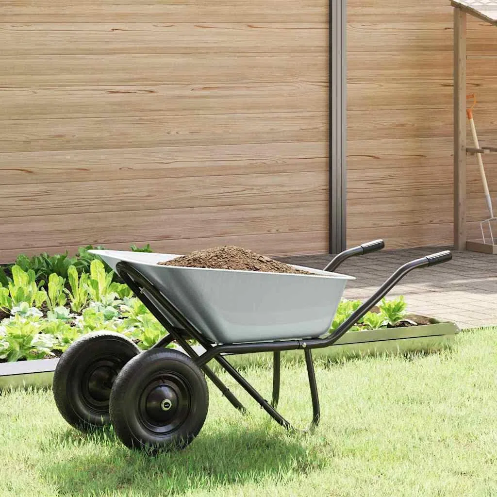 Brouette en acier argenté et noir 137 x 60 x 65,5 cm - Diable de jardin - Diable de transport - Brouette de chantier pour jardinage, terre, compost, gravier et bois en extérieur