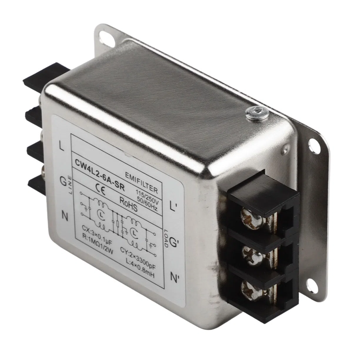 FACAIIO Filtre d'alimentation monophasé à 2 étapes CW4L2, 3A6A10A20A anti-interférences pour suppresseur de bruit EMI RFI, coque en alliage 250 V
