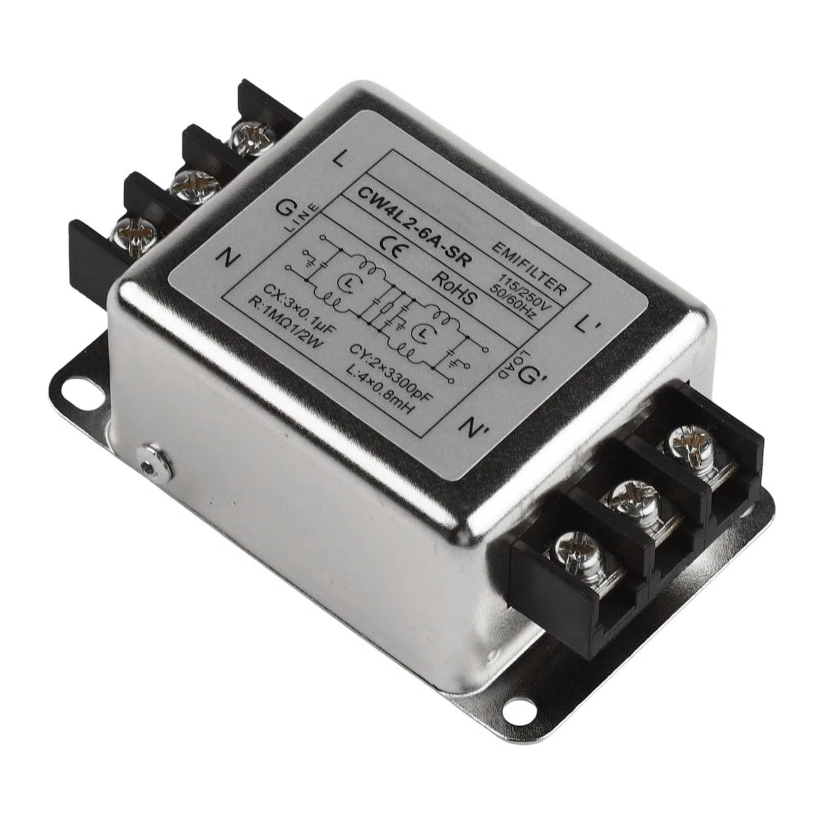 FACAIIO Filtre d'alimentation monophasé à 2 étapes CW4L2, 3A6A10A20A anti-interférences pour suppresseur de bruit EMI RFI, coque en alliage 250 V
