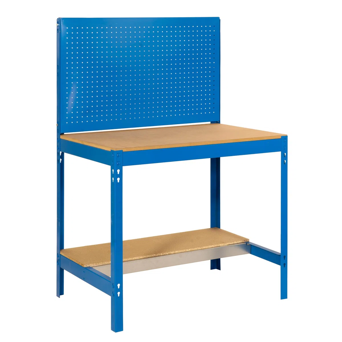 SimonRack Etabli d’Atelier, Capacité de Charge 600 kg, 1445x1510x610 mm, Panneau Perforé, Table de Travail Bricolage, Bleu/Bois - BT2