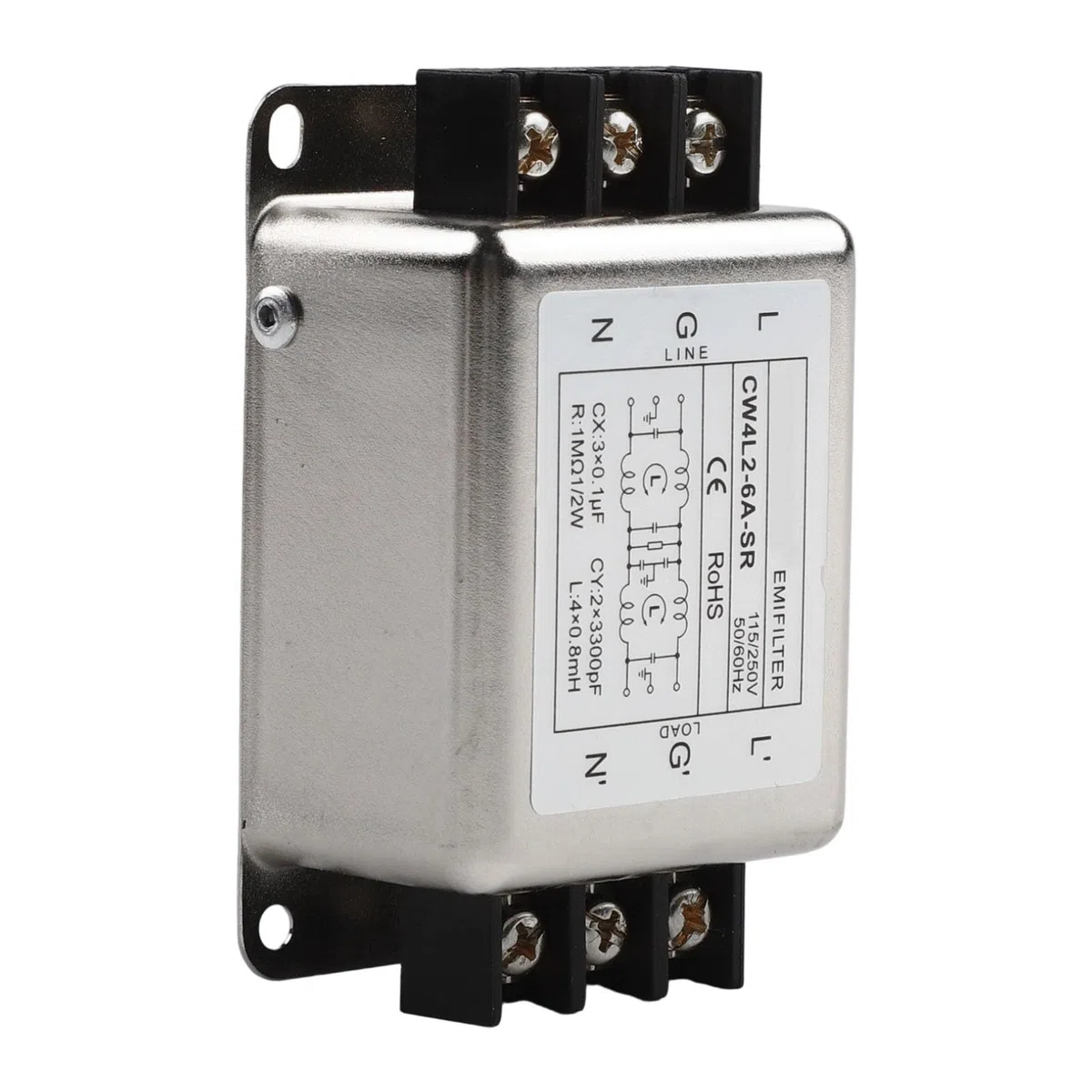 FACAIIO Filtre d'alimentation monophasé à 2 étapes CW4L2, 3A6A10A20A anti-interférences pour suppresseur de bruit EMI RFI, coque en alliage 250 V