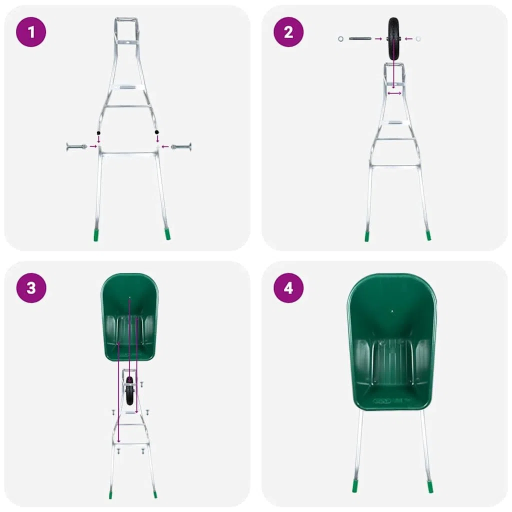 Brouette Vert 90 L 150 kg Acier galvanisé et Plastique, Chariot de Jardin, Brouette de Chantier