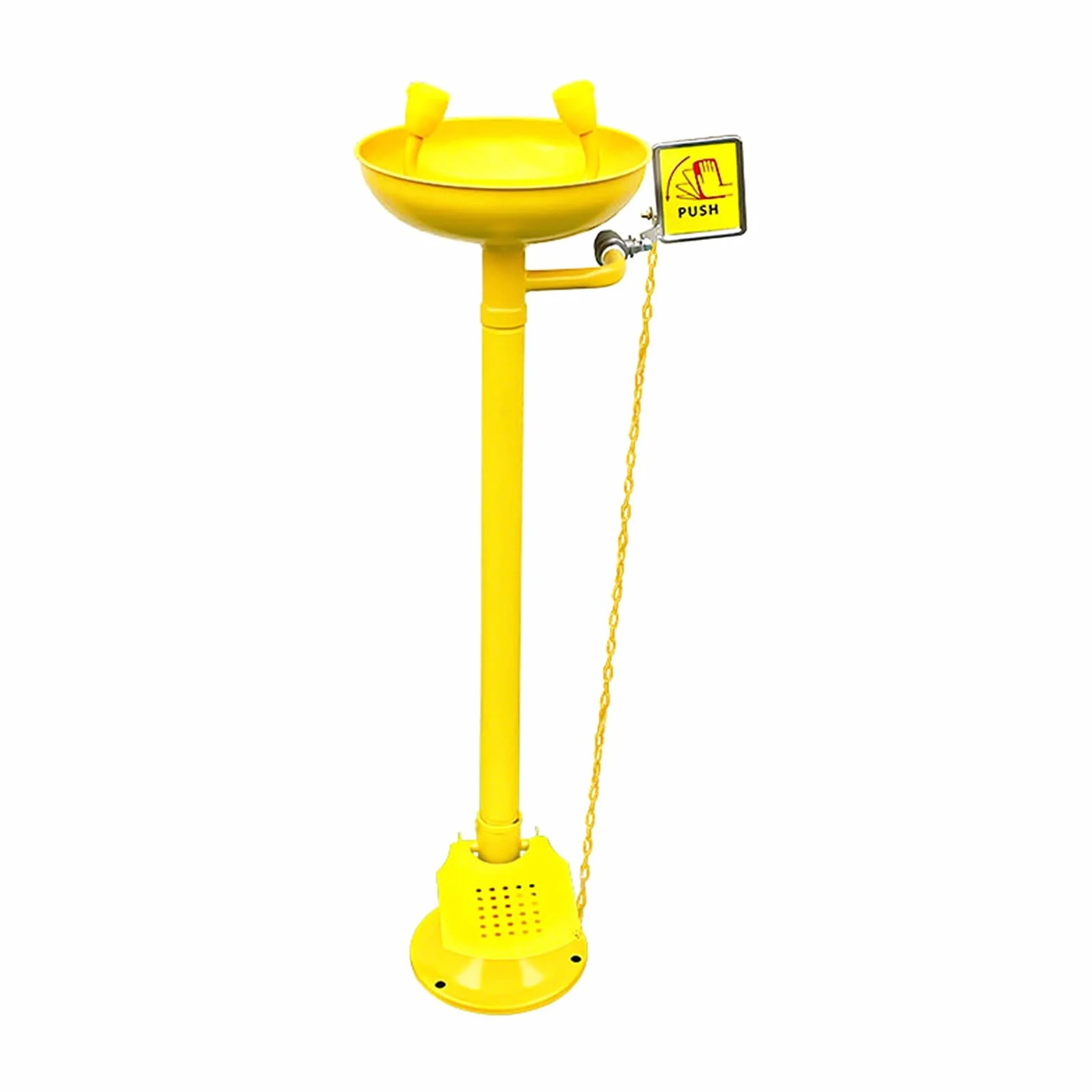 Station de Lavage oculaire d'urgence avec pédale, revêtement ABS et Acier Inoxydable, Montage sur Socle, pour Laboratoire ou Usine.