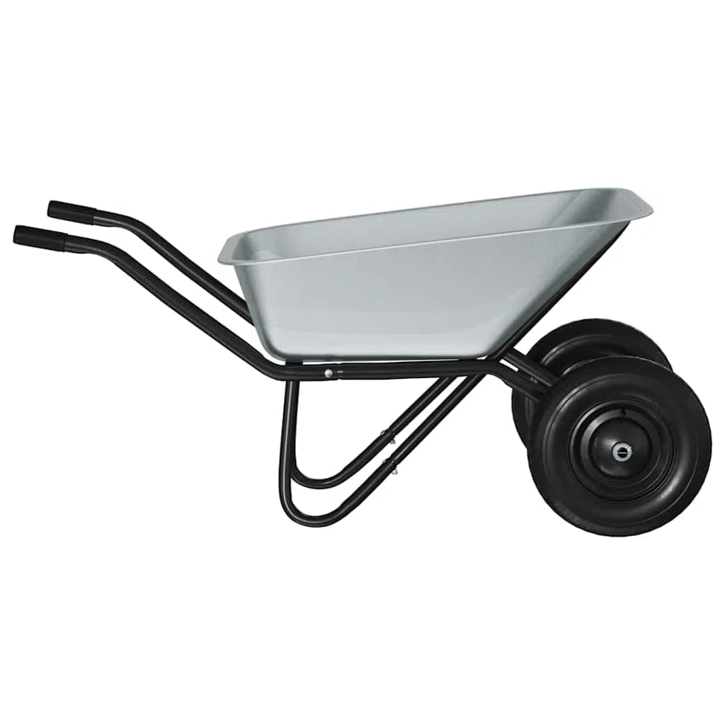 Brouette en acier argenté et noir 137 x 60 x 65,5 cm - Diable de jardin - Diable de transport - Brouette de chantier pour jardinage, terre, compost, gravier et bois en extérieur