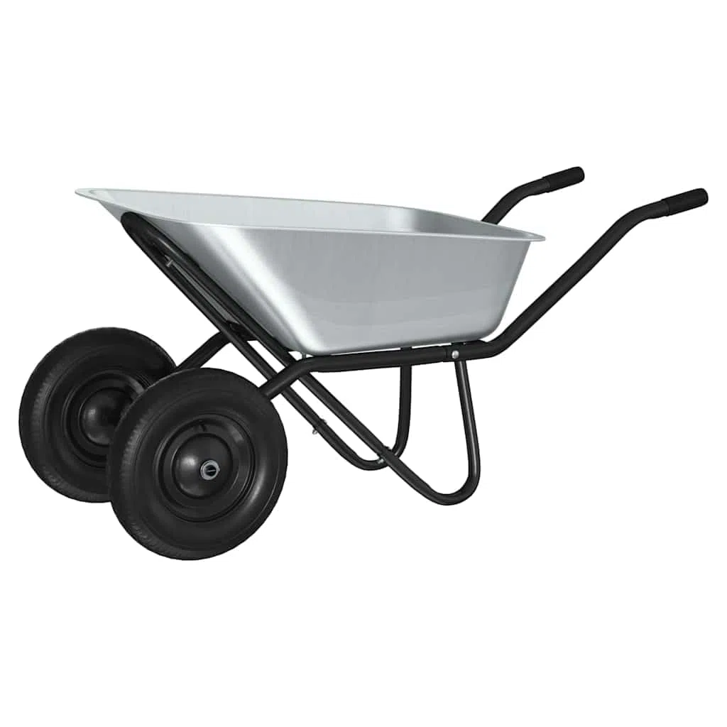 Brouette en acier argenté et noir 137 x 60 x 65,5 cm - Diable de jardin - Diable de transport - Brouette de chantier pour jardinage, terre, compost, gravier et bois en extérieur