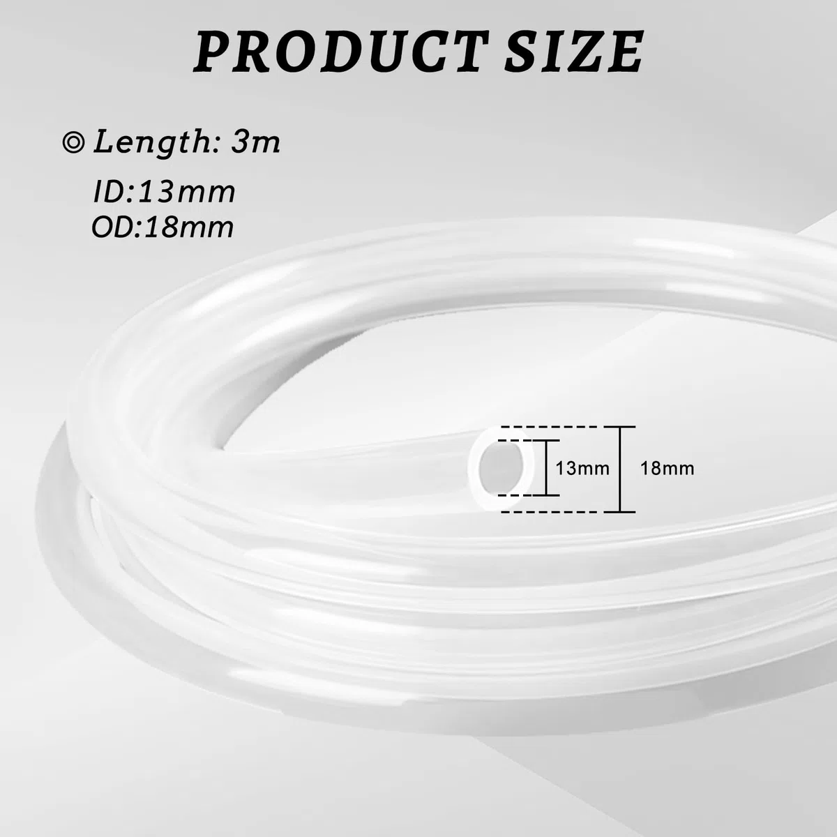 LALAGO Tube en Silicone Flexible Qualité Alimentaire en Caoutchouc Transparent pour la maison, l'eau potable, l'industrie - 13mm ID x OD 18mm, épaisseur de 2,5mm, 3 mètres