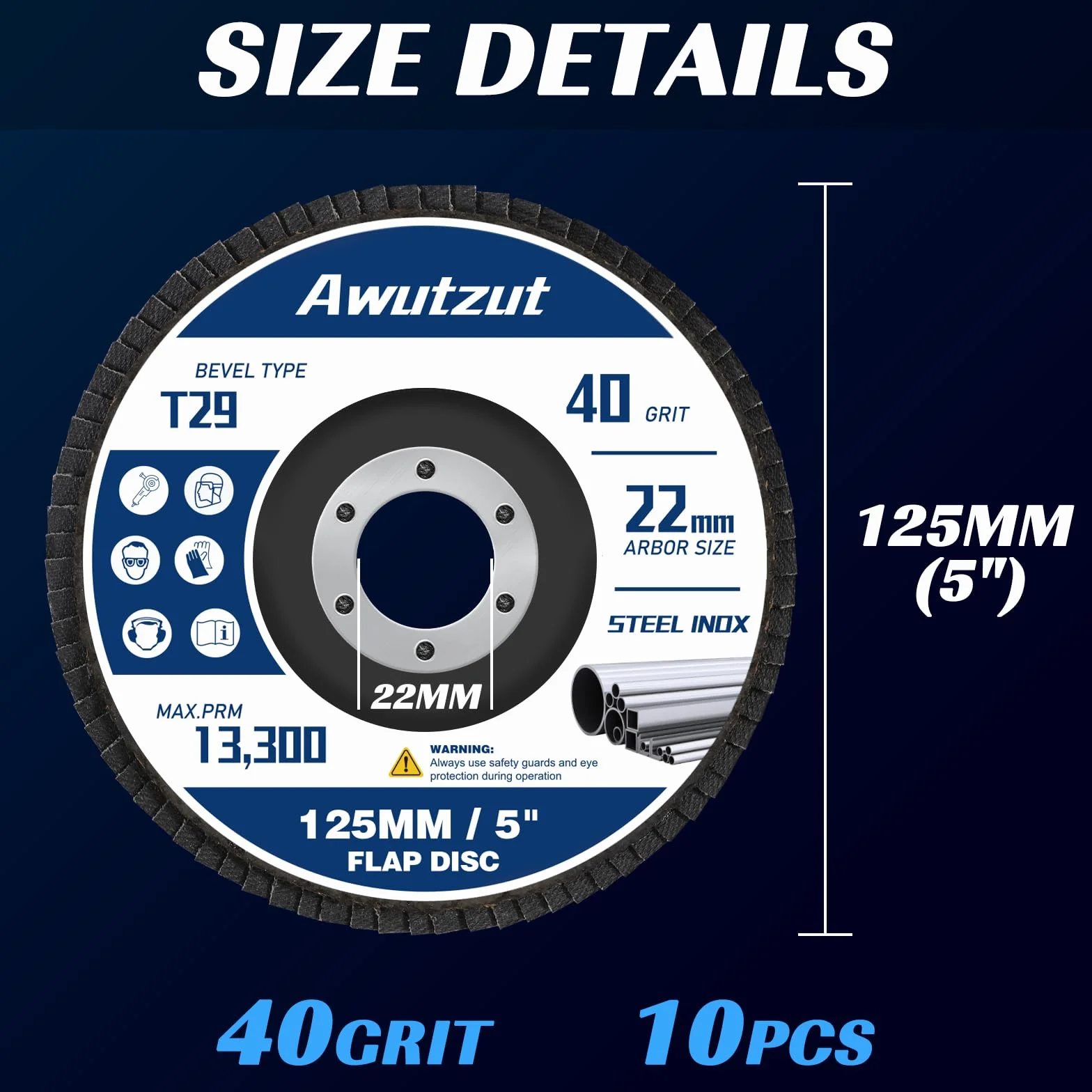 Disque Lamelles 125MM Abrasif Meuleuse Grain 40 pour Meuleuse d’angle 10PCS