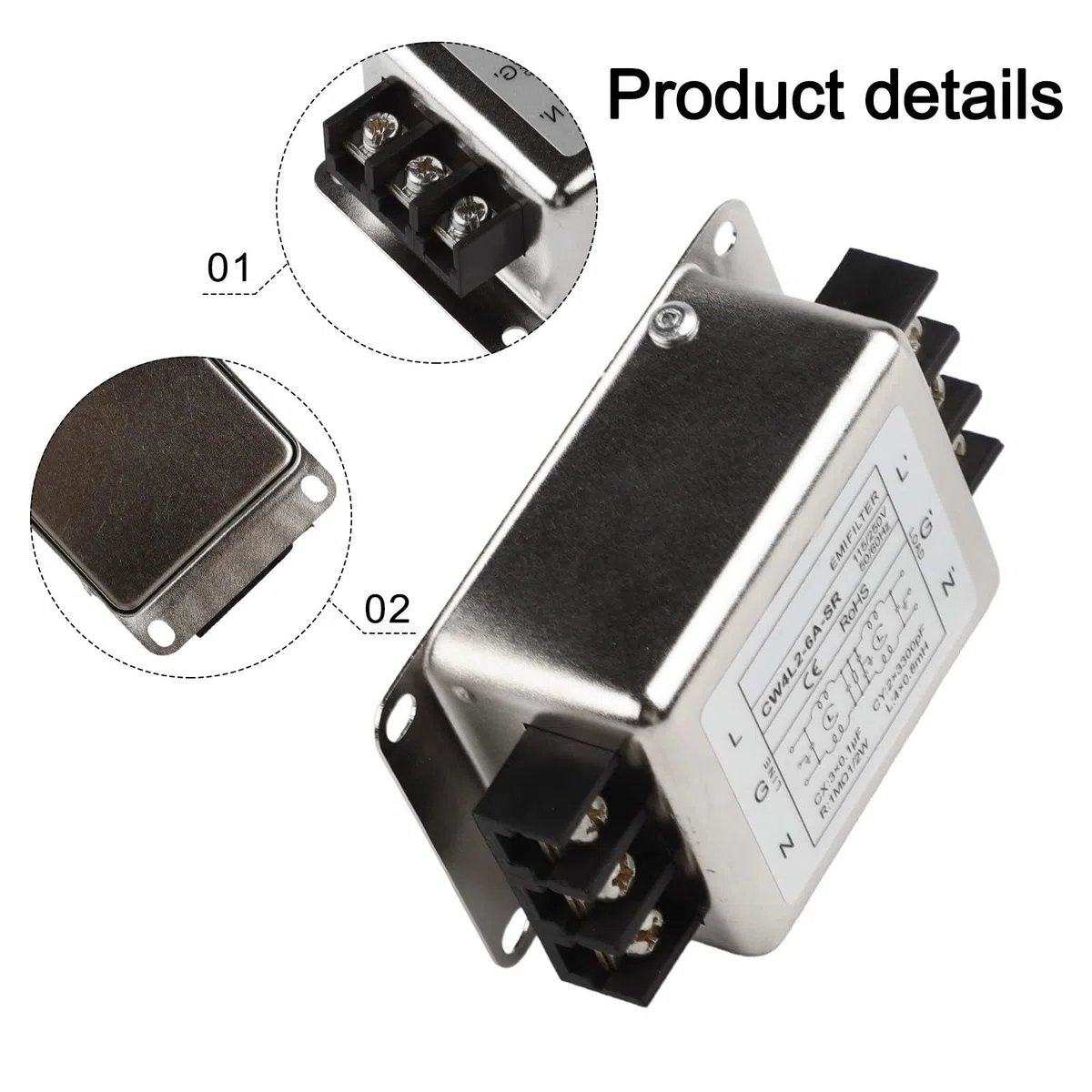 FACAIIO Filtre d'alimentation monophasé à 2 étapes CW4L2, 3A6A10A20A anti-interférences pour suppresseur de bruit EMI RFI, coque en alliage 250 V