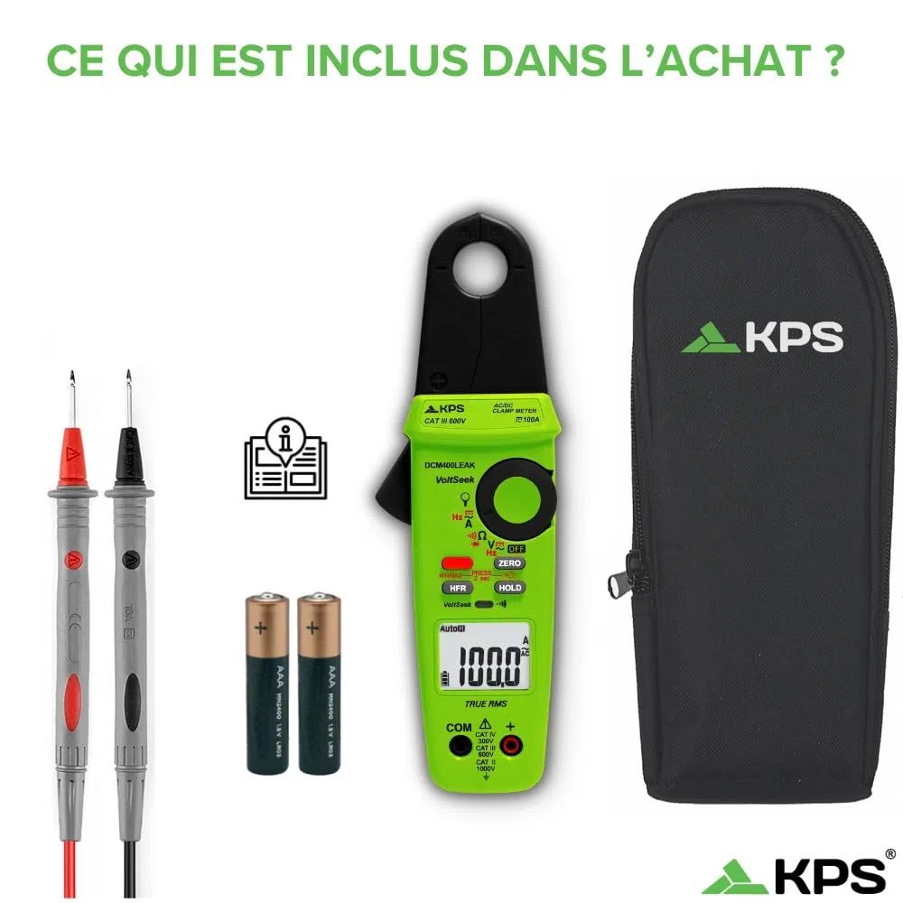 KPS DCM400LEAK Pince TRMS fuites AC/DC 100A NCV LPF CAT IV/III