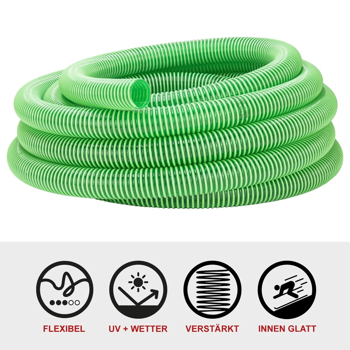 FLEXTUBE GR Ø 40mm Longueur 30m Tuyau spirale en PVC comme tuyau d'aspiration et de refoulement, poids moyen, flexible, vert, transparent