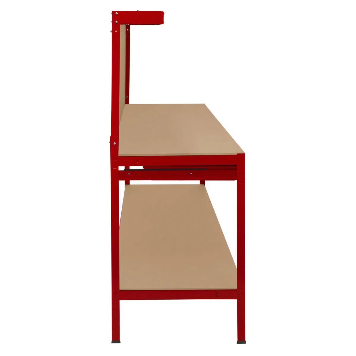 Établi de Travail 120 x 60 cm en Acier Rouge avec Tiroirs & Panneaux Perforés Capacité 370 KG LED Intégré Bricolage, Atelier, Garage Rangement Plan de Travail [40 Crochets & Maillet Inclus]